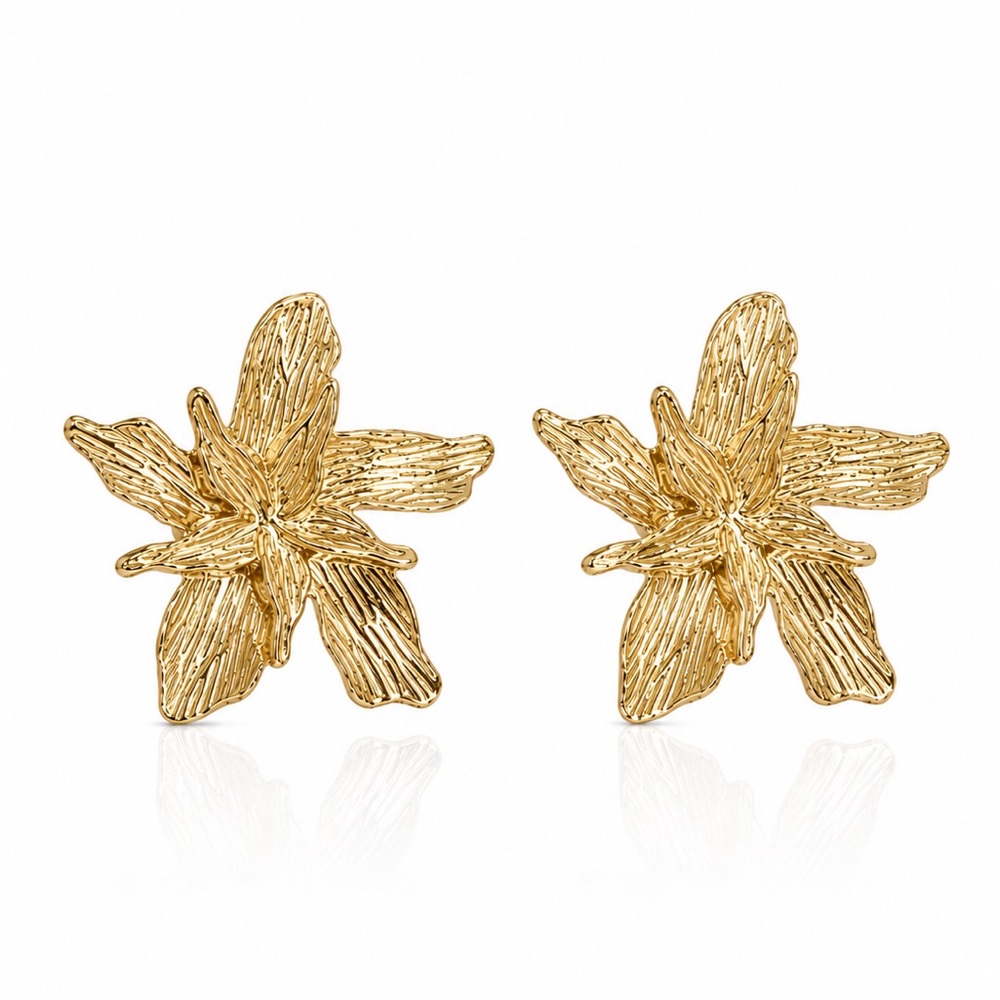 Gold Floral Stud Earrings - Women Jewelry